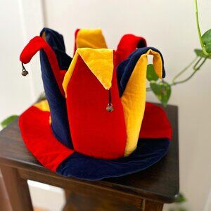 Only used once adult multicolor german "Oktoberfest"   jester hat with bells